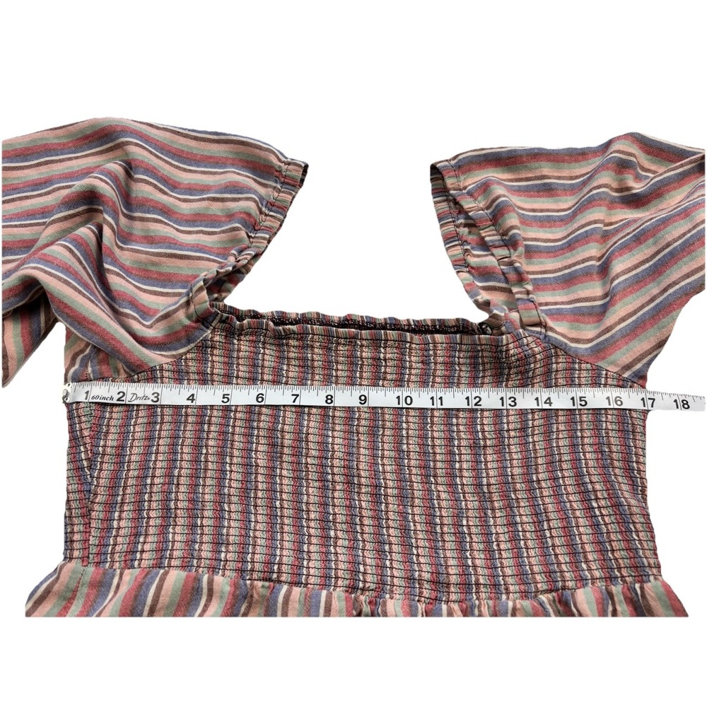Marine Layer Dress Womens Sz L Multicolor Striped Ivy Smocked Linen Blend Maxi - Picture 6 of 9